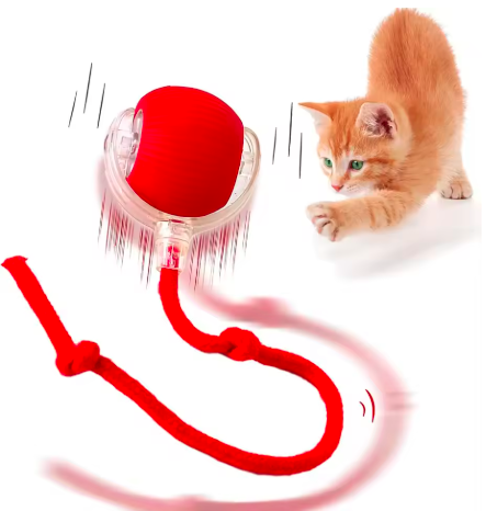 Balle interactive pour chats avec ficelle