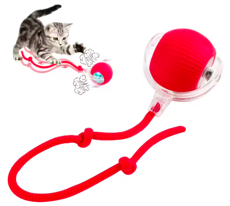 Balle interactive pour chats avec ficelle